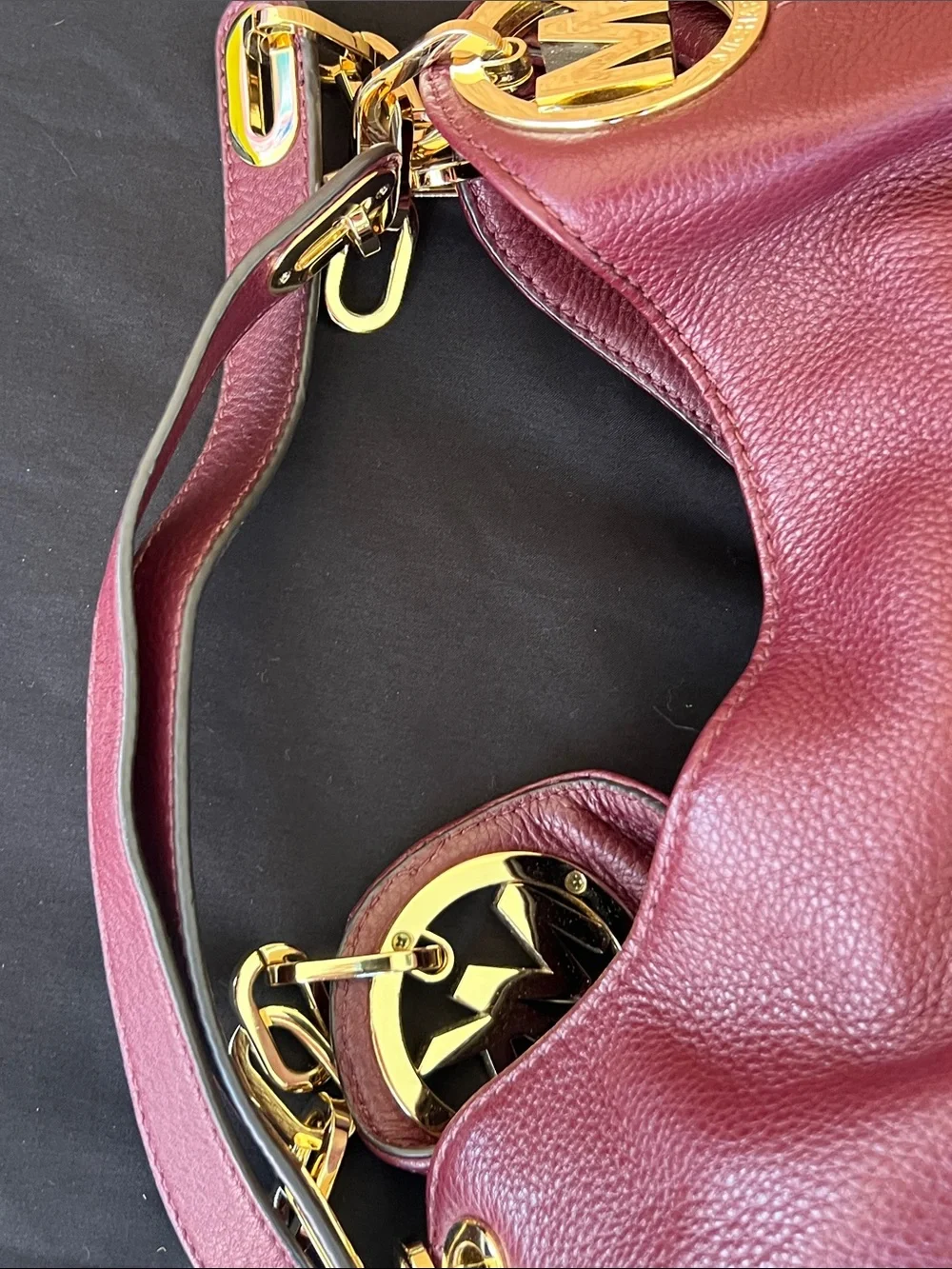 Michael Kors Plum Pebbled Leather Shoulder Hobo with Gold Hardware